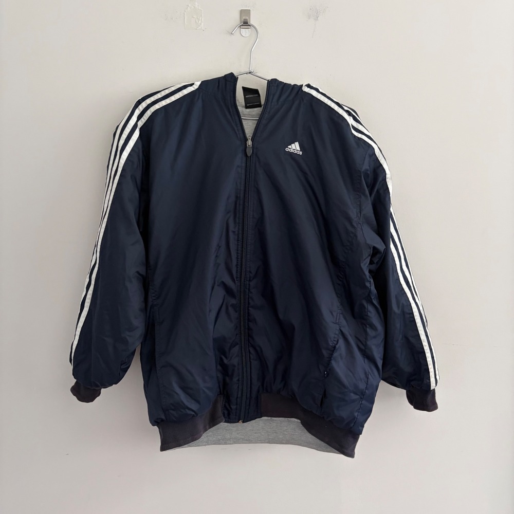 Adidas Mens Navy Blue 3-Stripe Hooded Windbreaker Jacket XL